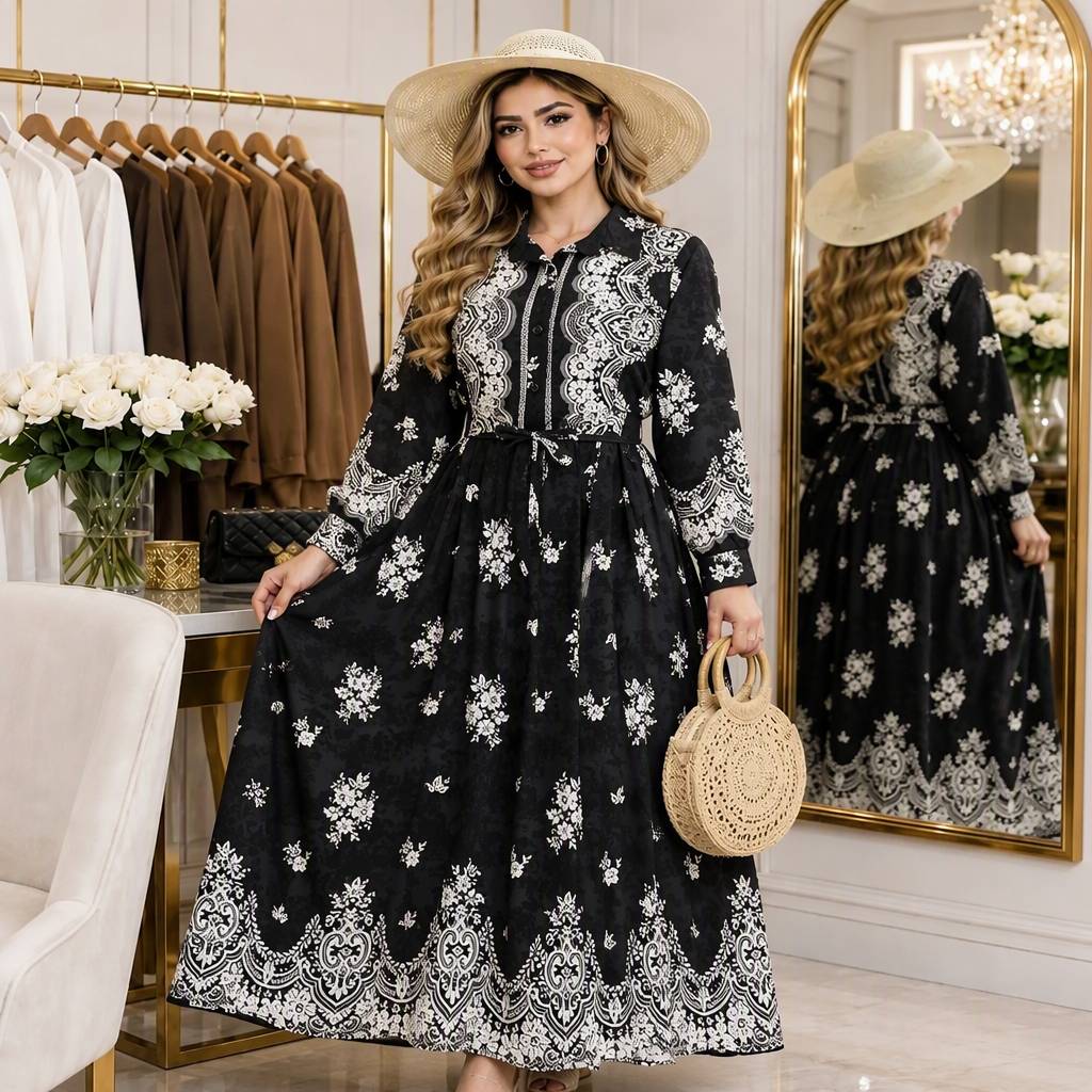 پیراهن زنانه بلند بوگاتی باکیفیت ،طرحدار وکلوش