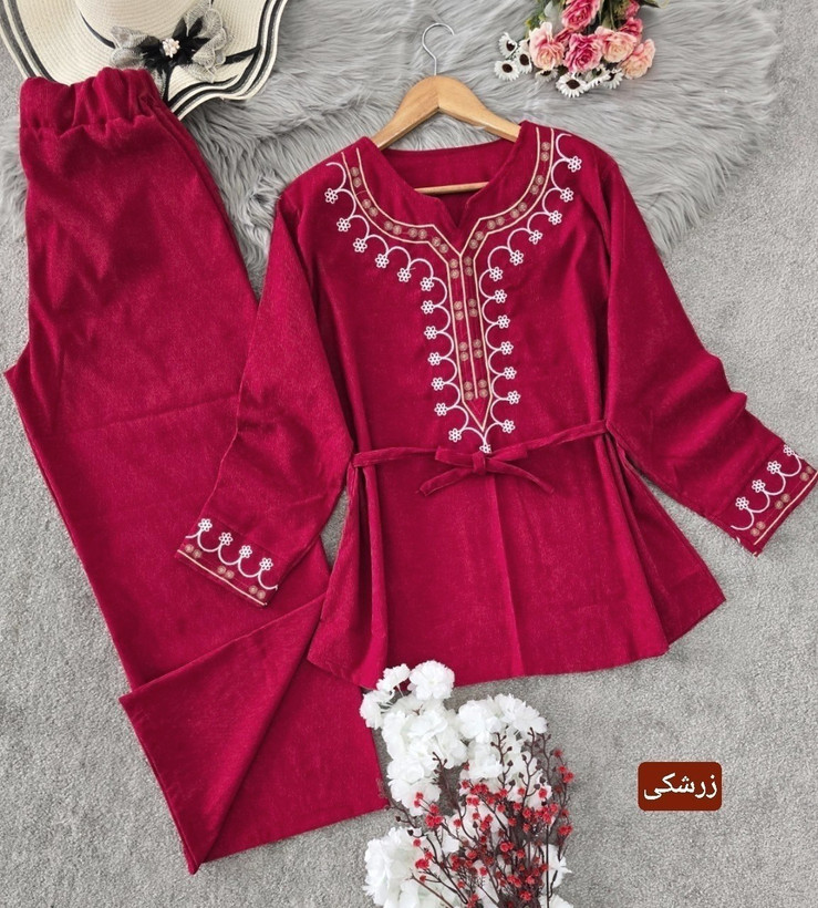 تونیک شلوار زنانه مخمل کبریتی ریز رنگی وزیبا