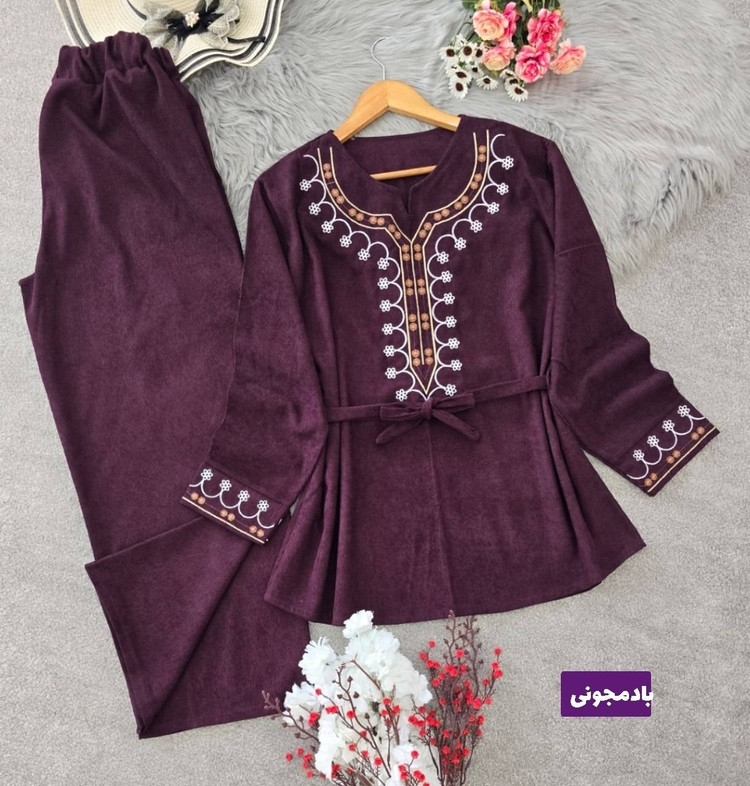 تونیک شلوار مخمل کبریتی گلدوزی شده