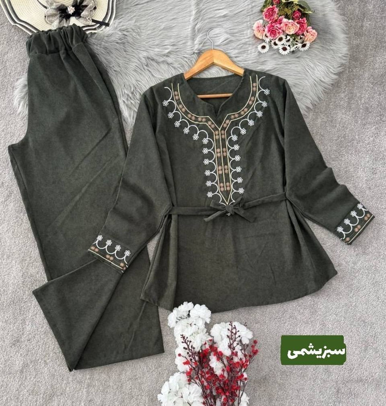 تونیک شلوار زنانه مخمل کبریتی ریز رنگی وزیبا